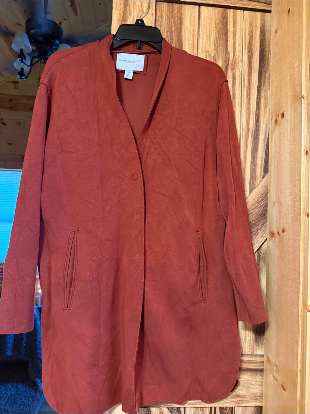 Rust-Red Button-Front Long Blazer